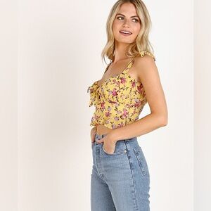 NWT For Love & Lemons Beaumont Top Yellow Floral